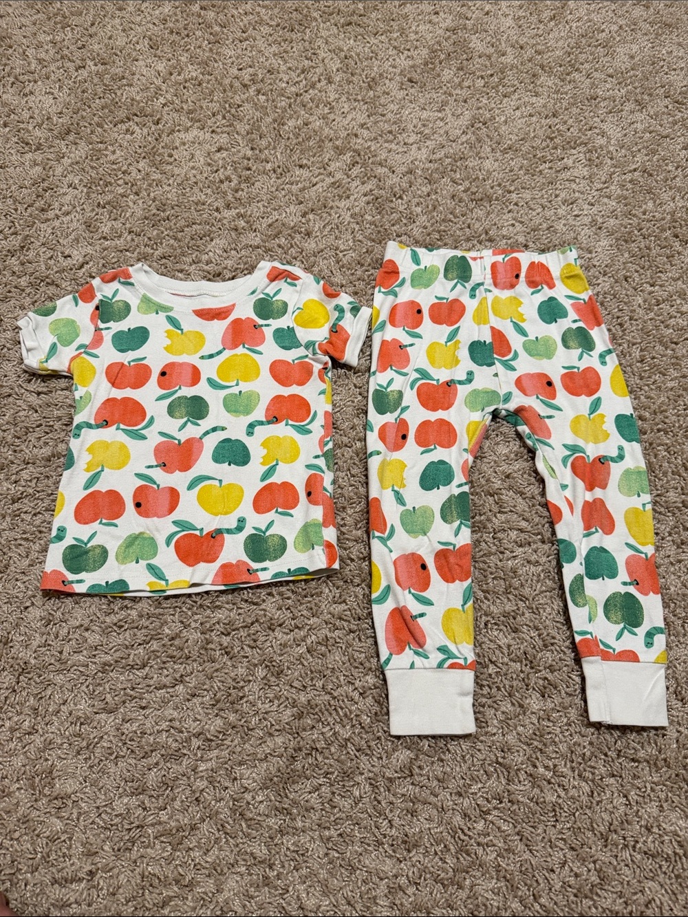 Old Navy Kids Pajama Set - White with Red, Green & Yellow Apple Print
